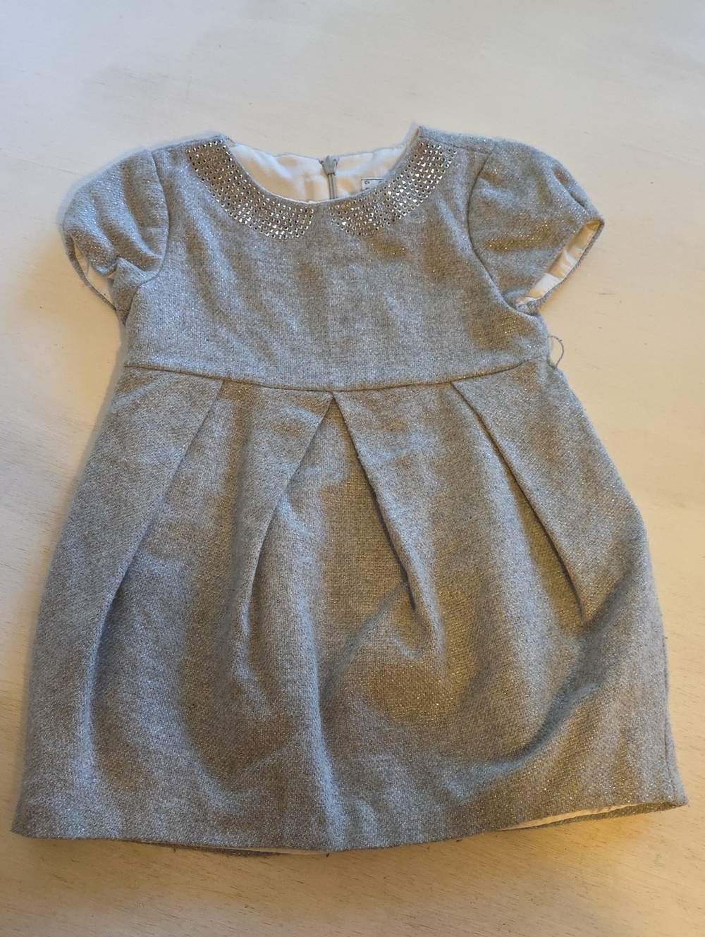 Mayoral Silver Glitter Short-Sleeve Party Dress with Crystal Collar